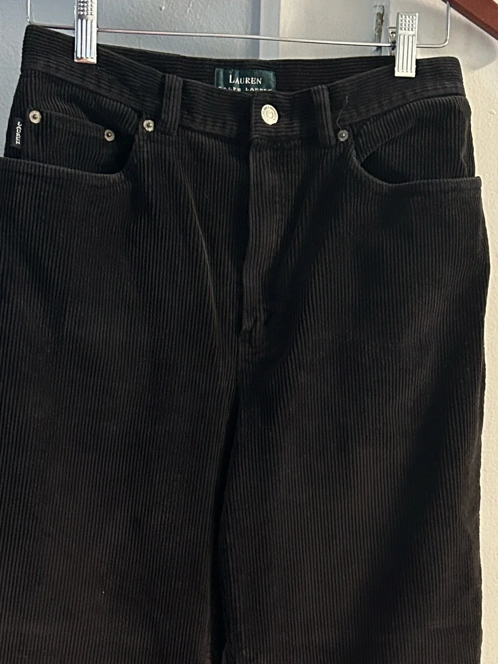 Lauren Ralph Lauren Vintage Black Corduroy High-Rise Boyfriend Pants Size 10 - Picture 2 of 7